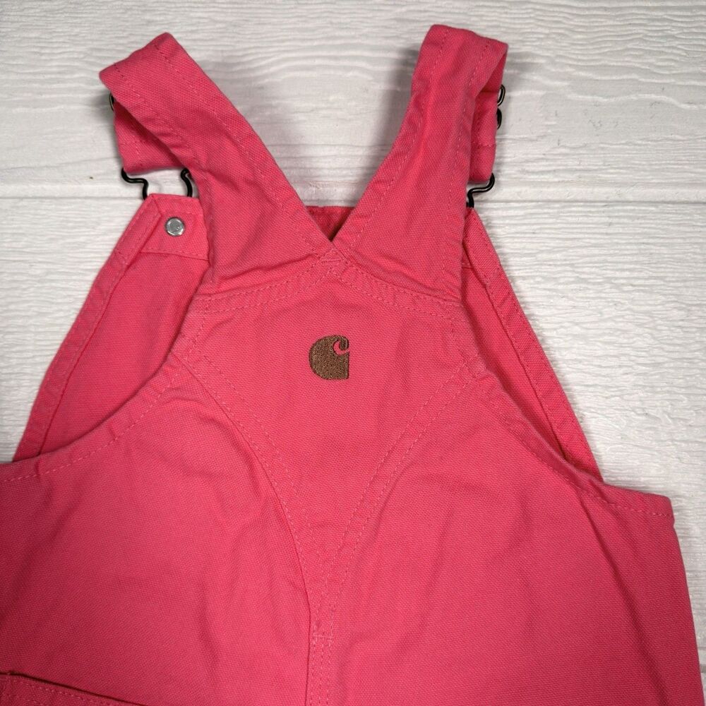 Carhartt Girls Loose Fit Canvas Bib Overalls Pink Lemonade 3T Workwear Kids - Picture 7 of 12